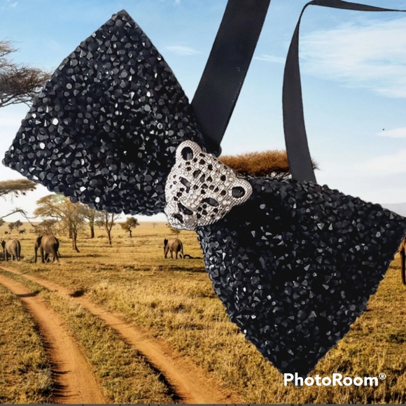 Mens blinged out leopard bowtie wedding groom black tie suit custom handmade - Picture 2 of 15